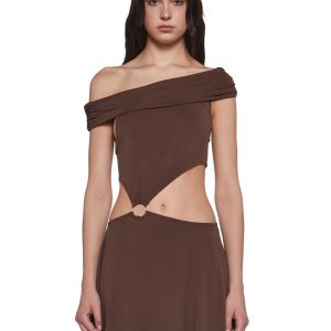 Seductive Gaze Cut Out Dress - Brown