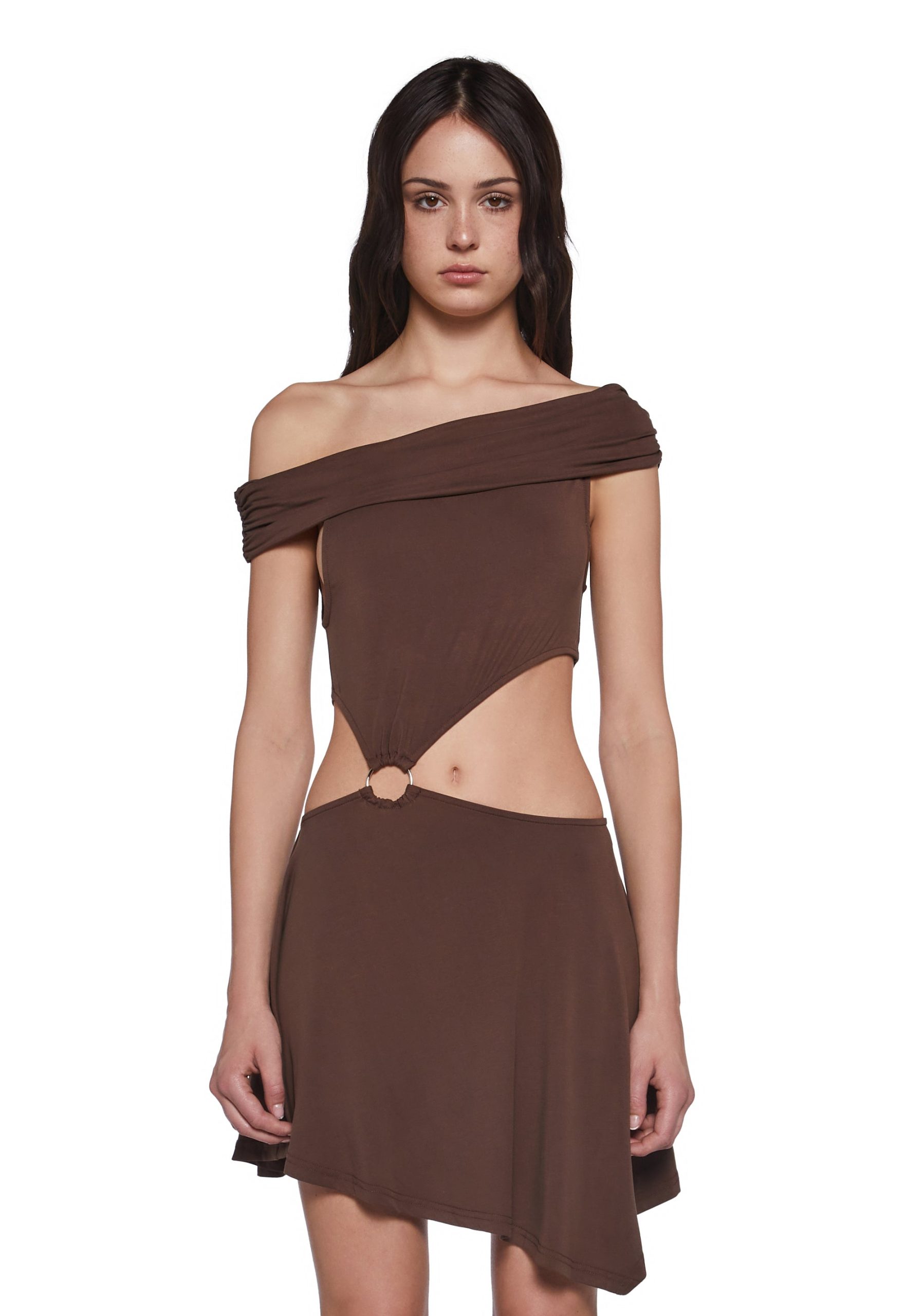 Seductive Gaze Cut Out Dress - Brown