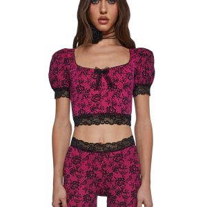 Lace Print Crop Top