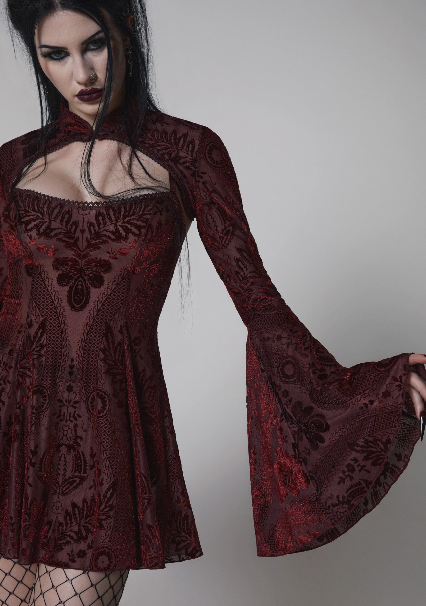 Druid's Sister Mini Dress And Shrug Set - Wine - Image 9
