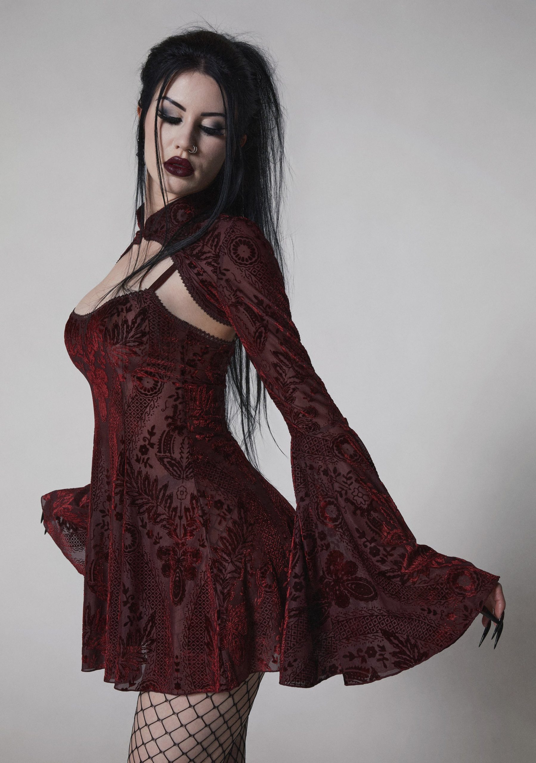 Druid's Sister Mini Dress And Shrug Set - Wine - Image 8