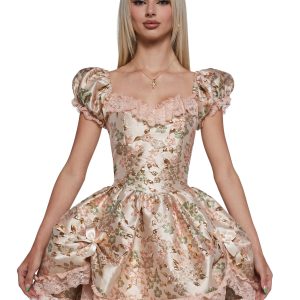 Tea And Circumstance Brocade Mini Dress - Pink