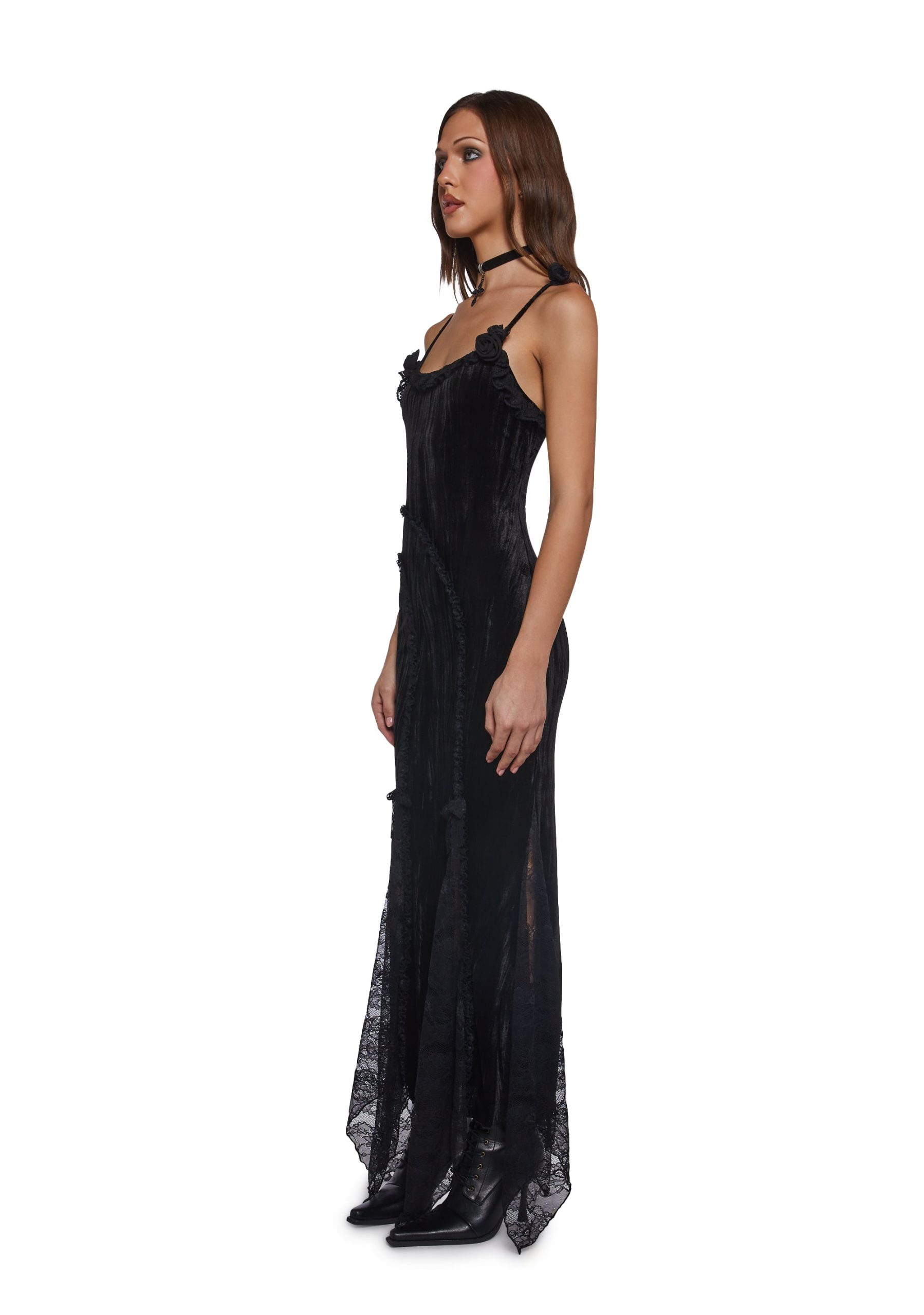 Velvet Maxi Dress With Rosettes - Image 11