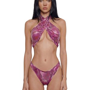 Exotic Isle Sequin Criss Cross Bikini Set - Pink