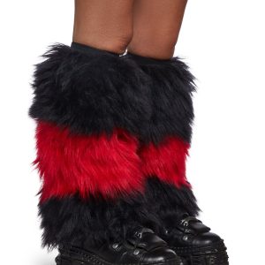 Crimson Chaos Striped Fur Leg Warmers