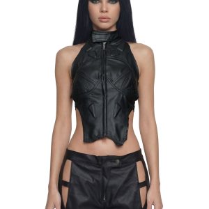 Denim Biker Top - Black