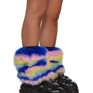 Rainbow Rave Striped Fur Leg Warmers