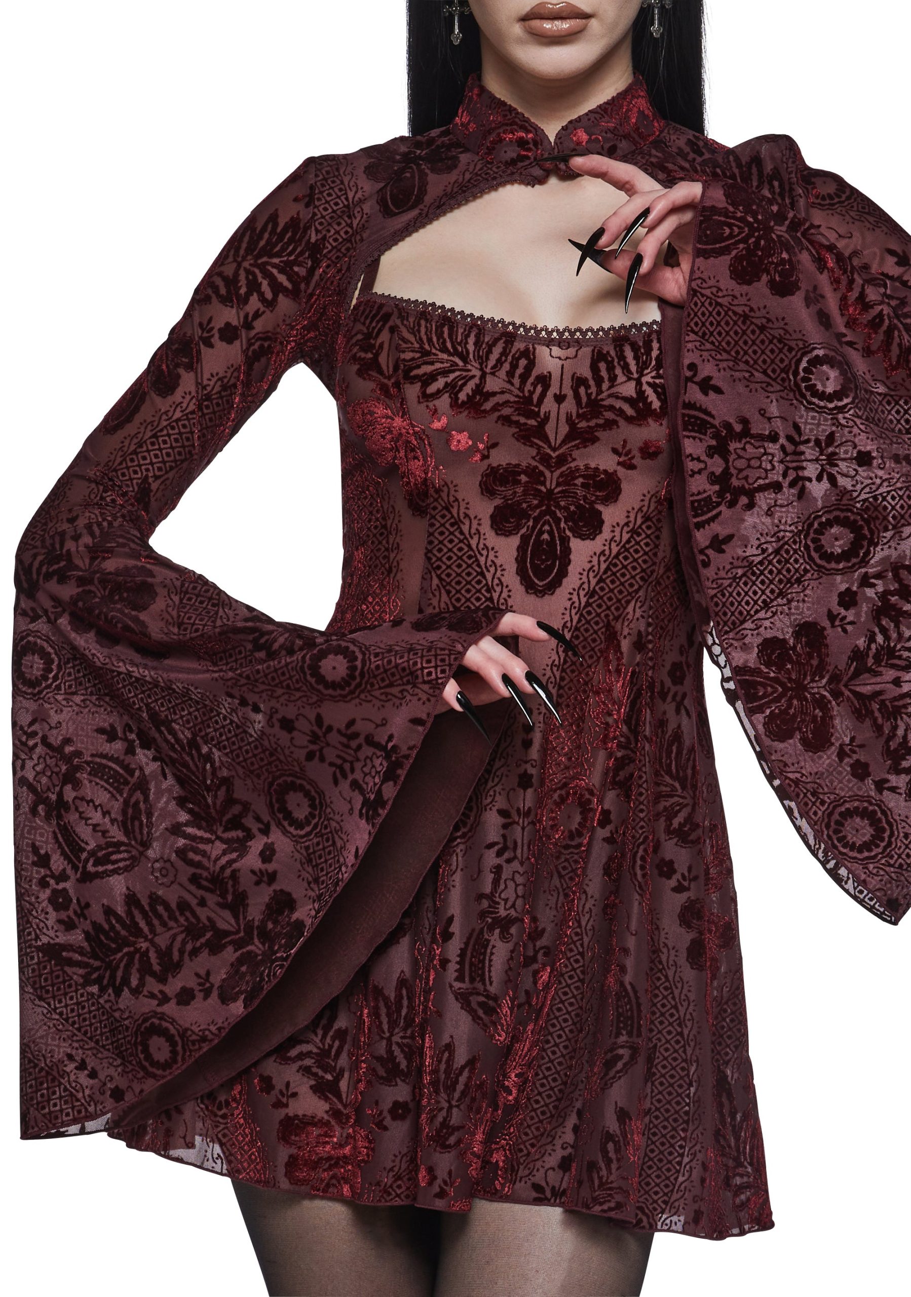 Druid's Sister Mini Dress And Shrug Set - Wine - Image 5
