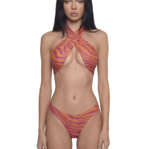 Wild Getaway Criss Cross Bikini Set - Pink/Orange