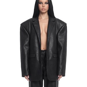 Leather Oversize Blazer - Black