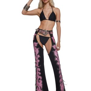 Longing Heart Denim Chaps - Black