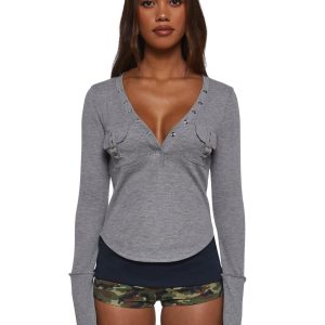 Brianna Long Sleeve Top - Gray