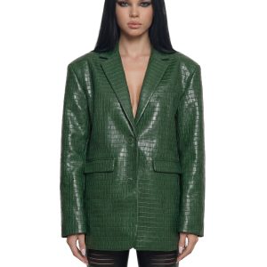 Leather Oversize Blazer - Green
