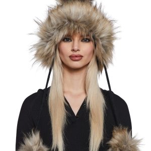 Bubble Pop Faux Fur Hat With Pom Poms - Black