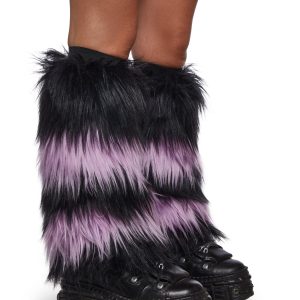 Midnight Amethyst Striped Fur Leg Warmers