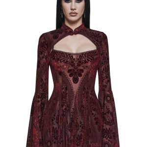 Druid's Sister Mini Dress And Shrug Set - Wine