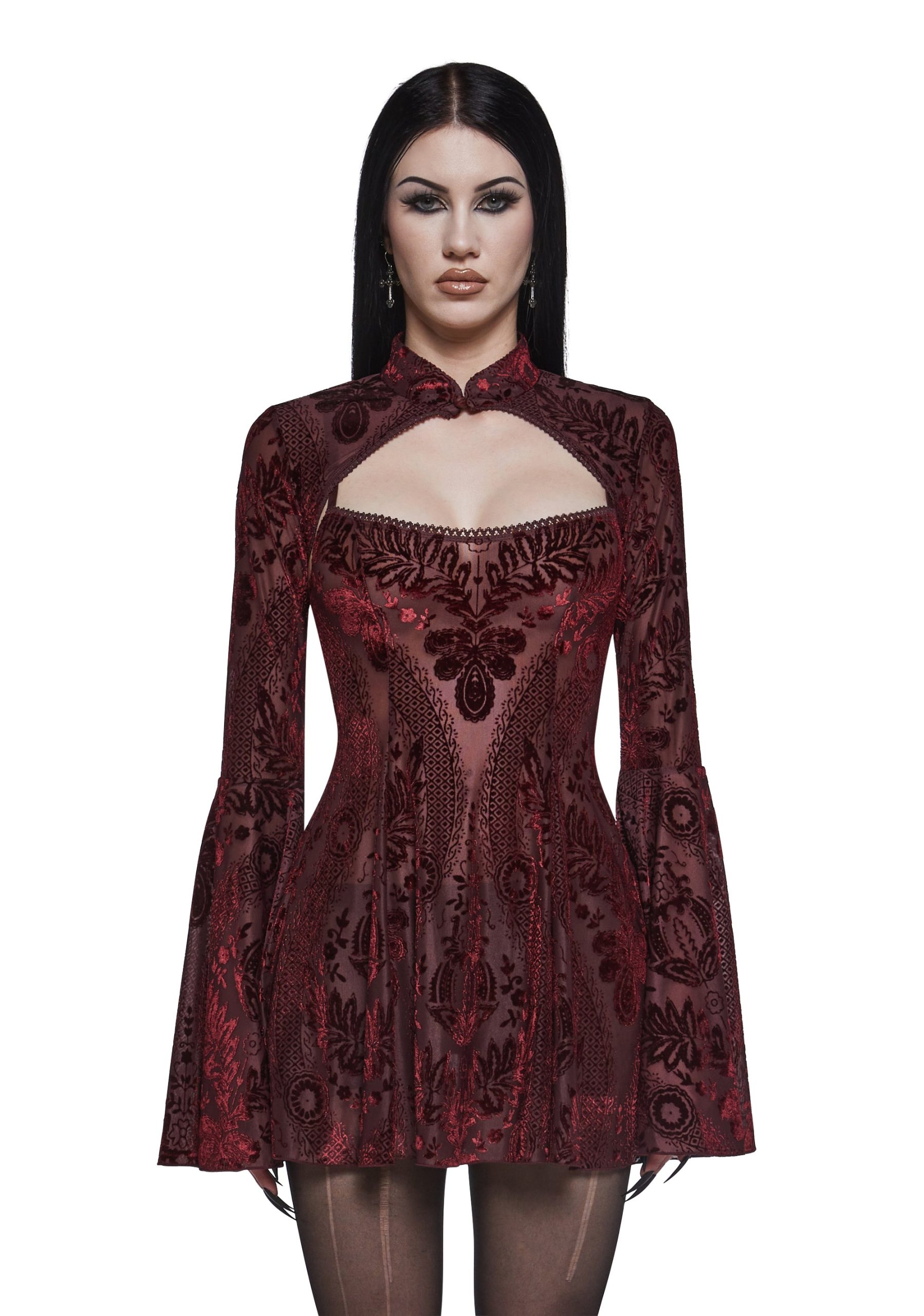 Druid's Sister Mini Dress And Shrug Set - Wine