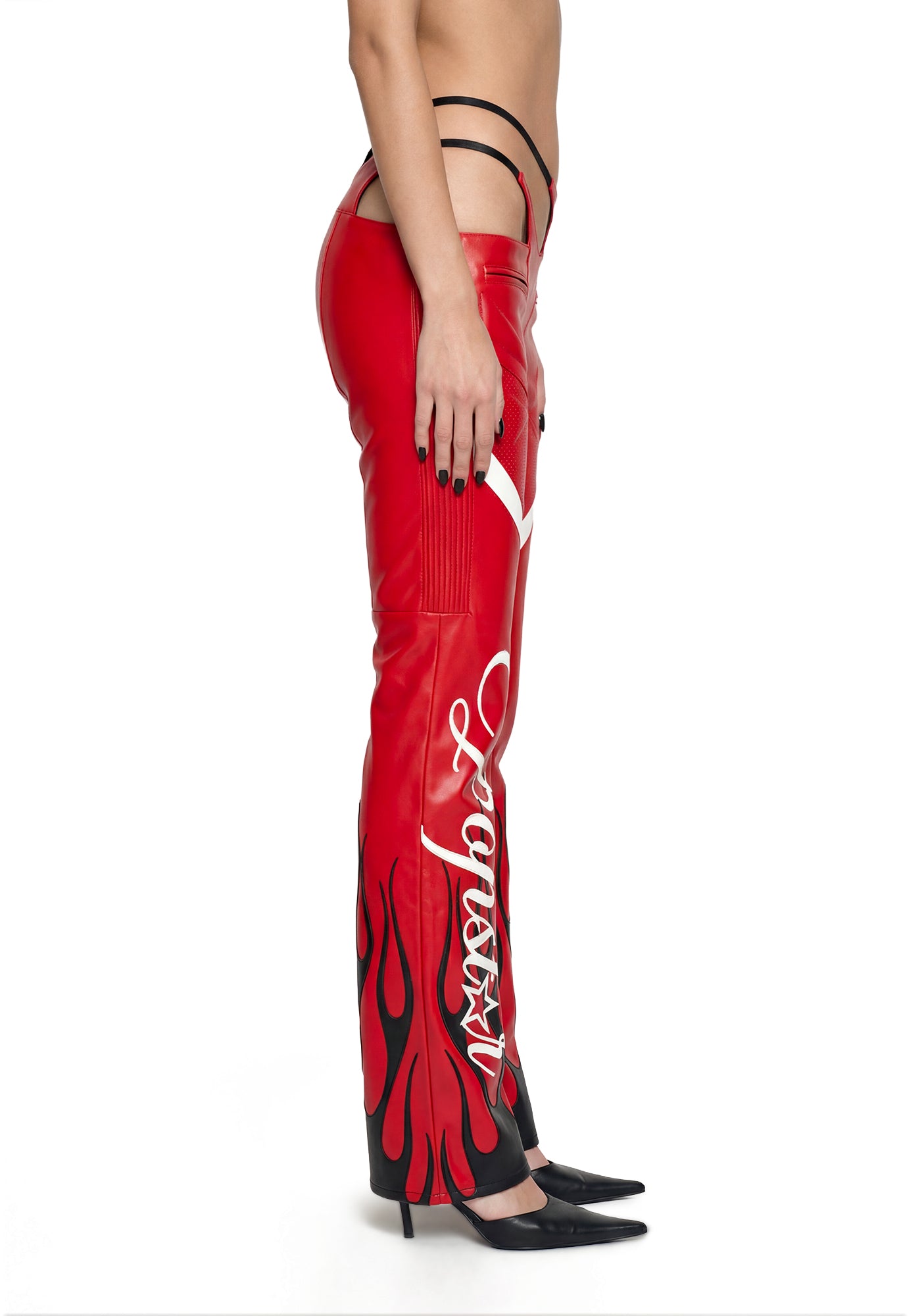 Hollywood Asymmetrical Moto Trousers - Red - Image 5