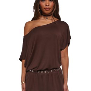 Club Time Off The Shoulder Dress - Brown