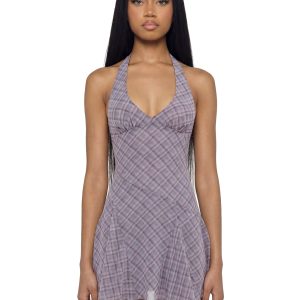 Essex Plaid Halter Dress - Purple
