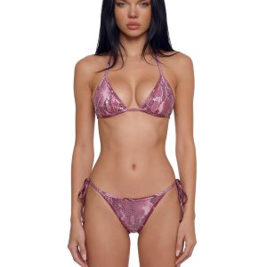 Exotic Isle Sequin Triangle Bikini Set - Pink