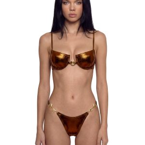 Sunkissed Metallic Demi Cup Bikini Set - Orange