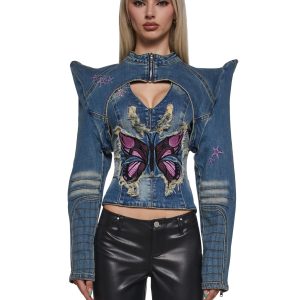 Spike Denim Bolero Jacket