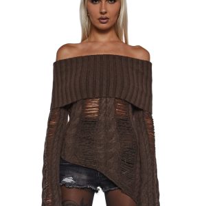Ego Distressed Off The Shoulder Sweater
