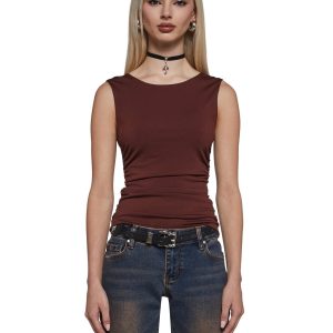 Elegant Turn Short Sleeve Top - Brown