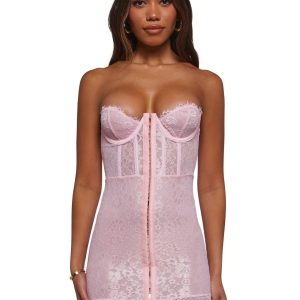 Captivating Gazes Slip Dress - Pink Lace