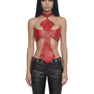 Pierced Cross Top - Red