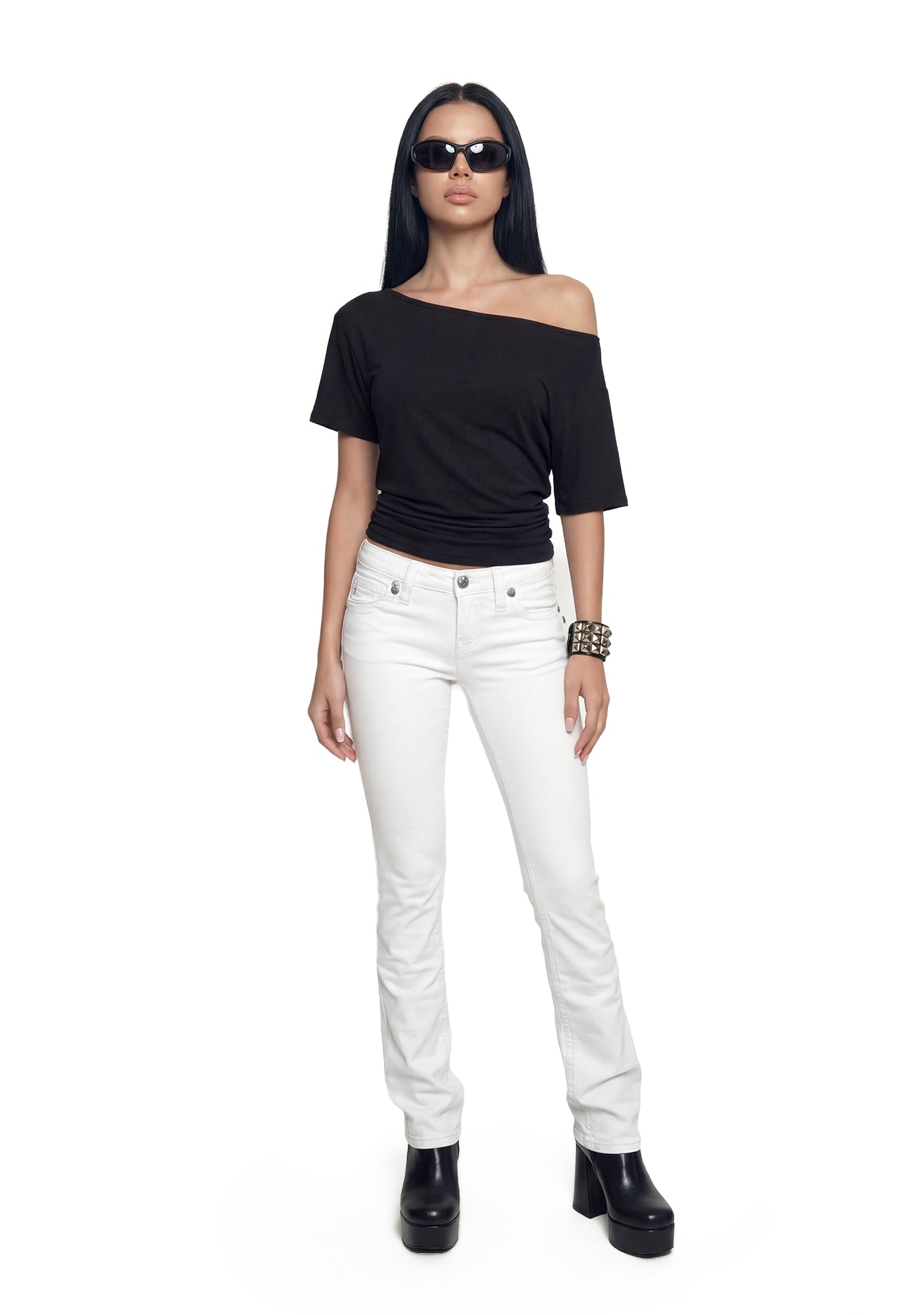 Gabbriette Low Rise Bootcut Jeans - White - Image 3
