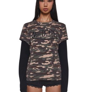 Camo Twofer Long Sleeve Top