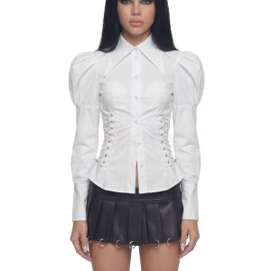 Puff Sleeve Corseted Shirt - White