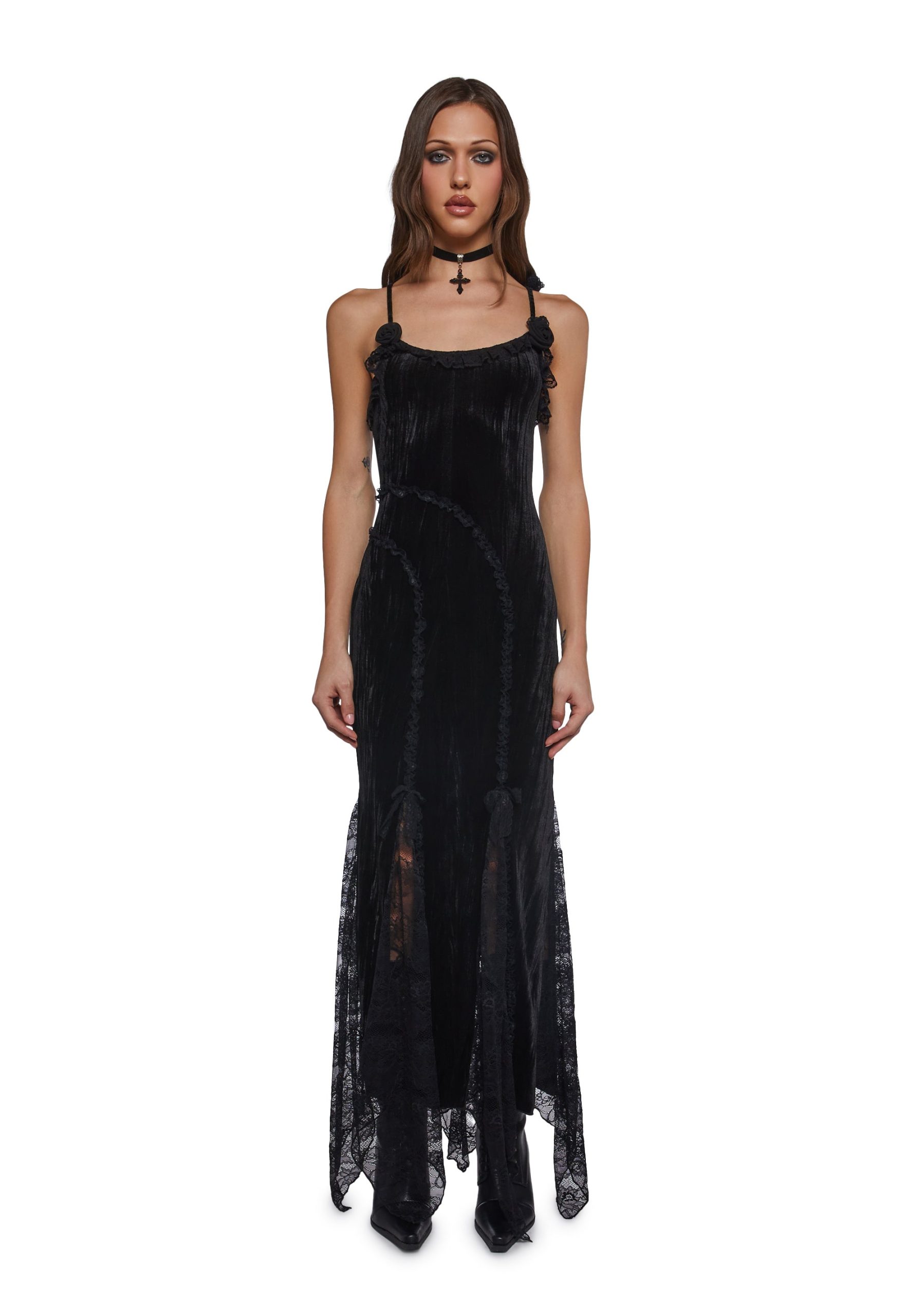 Velvet Maxi Dress With Rosettes - Image 3