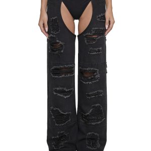 Denim Shredded Chaps - Black