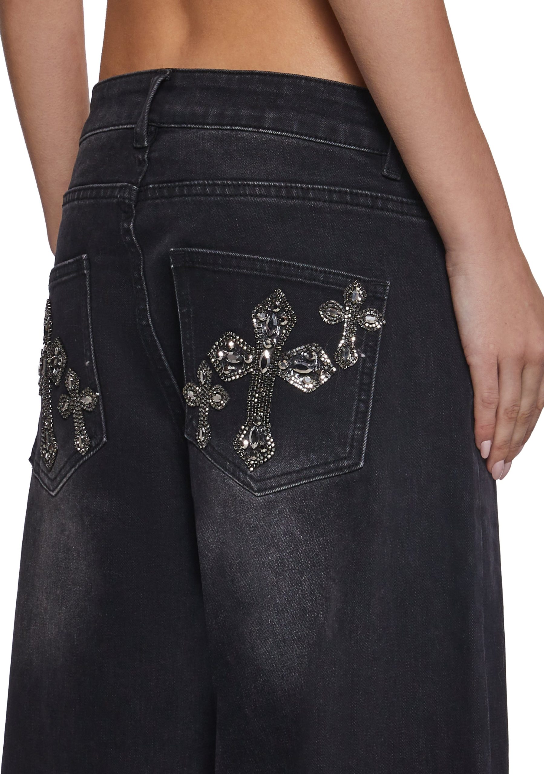Sinful Attitude Wide Leg Jeans - Black Glitter - Image 6