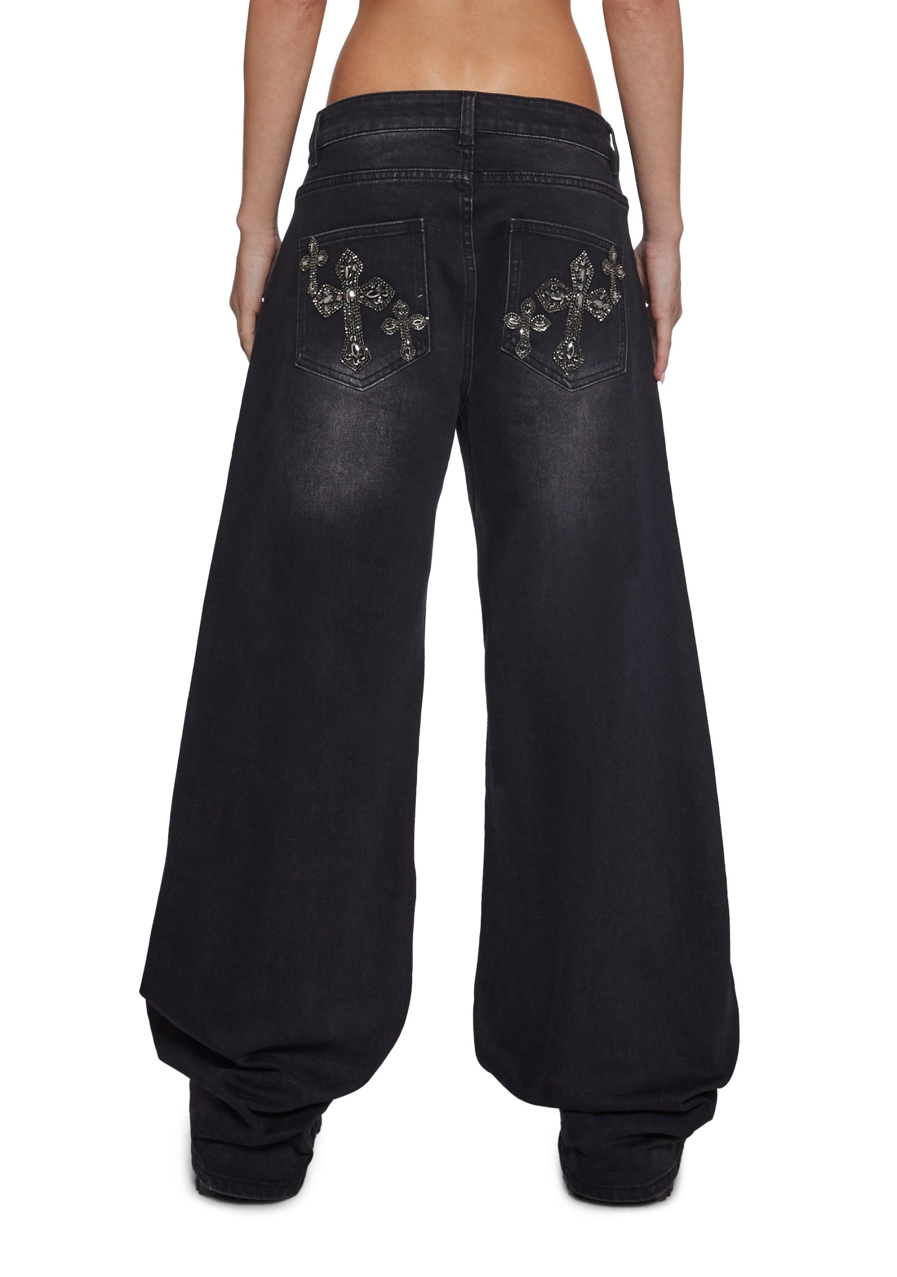 Sinful Attitude Wide Leg Jeans - Black Glitter - Image 4