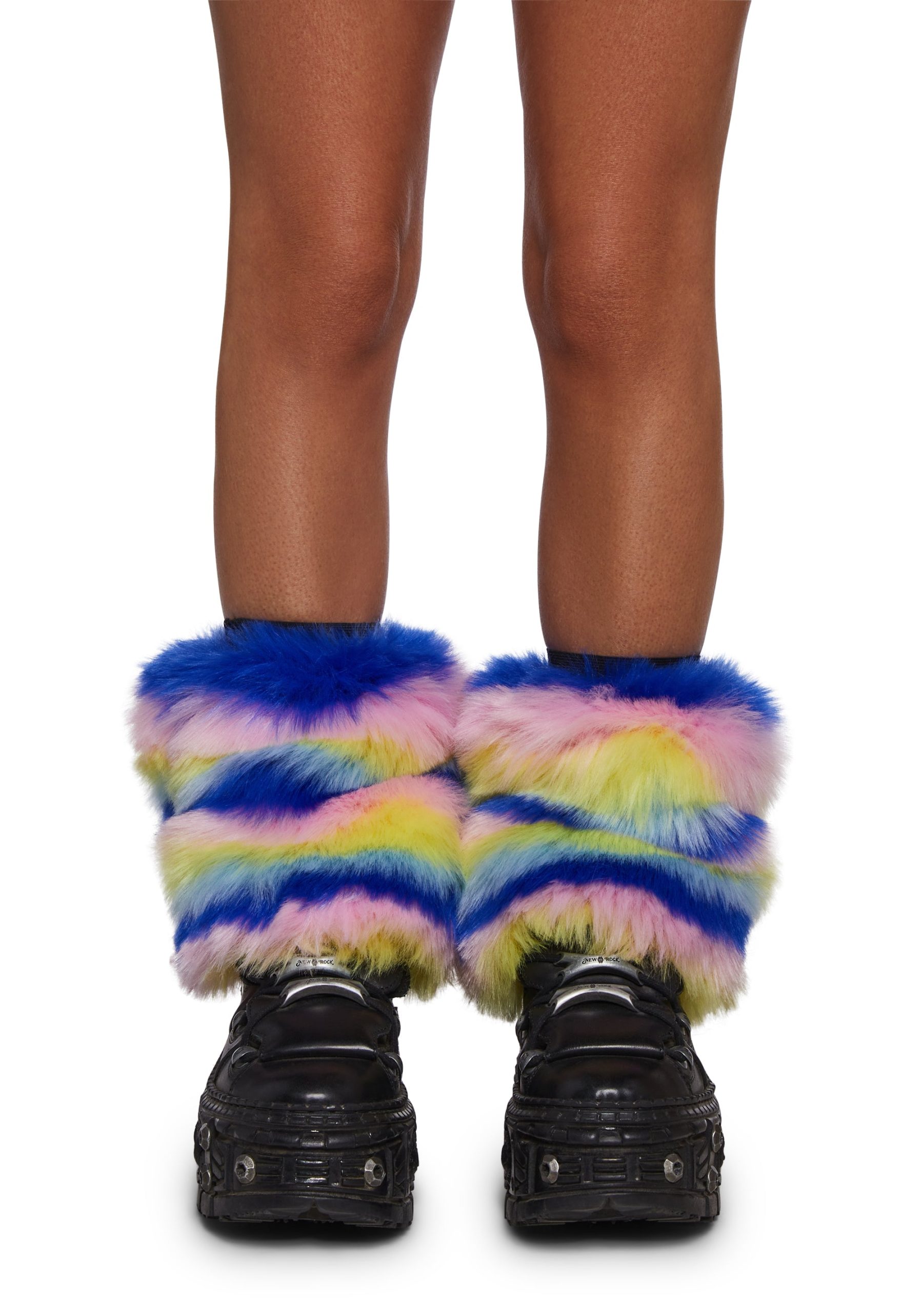 Rainbow Rave Striped Fur Leg Warmers - Image 3