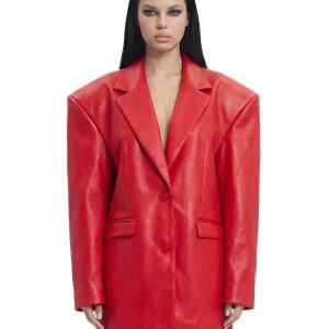 Leather Oversize Blazer - Red