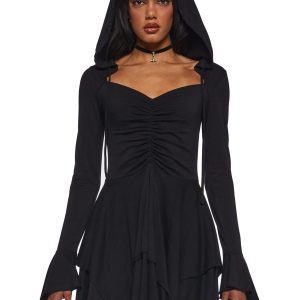 F Is For Fairies® Hooded Mini Dress - Black