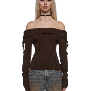 Deep Thoughts Long Sleeve Top - Brown