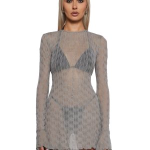 Techno Novelty Mesh Dress - Grey