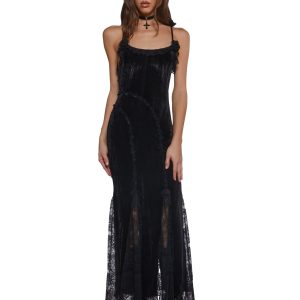 Velvet Maxi Dress With Rosettes
