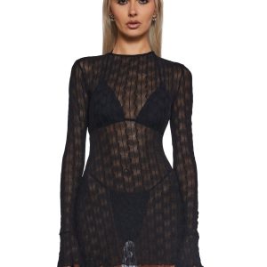 Techno Novelty Mesh Dress - Black