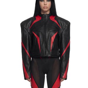 Power Shoulder Moto Jacket - Black/Red