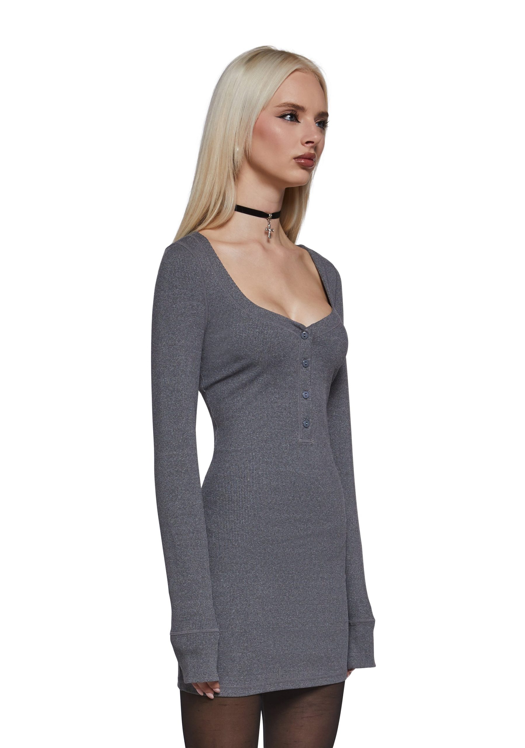 Hearts Linked Henley Dress - Gray - Image 3