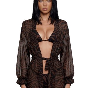 Wild Getaway Coverup Kimono - Brown/Black
