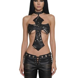 Pierced Cross Top - Black