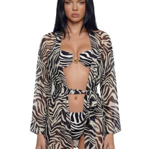 Wild Getaway Coverup Kimono - Black/White